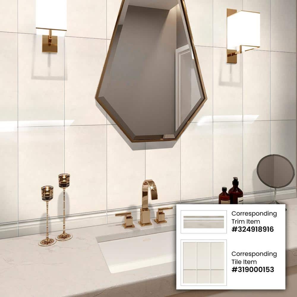24" x 12" Polished White Marble Look Wall & Floor Tile