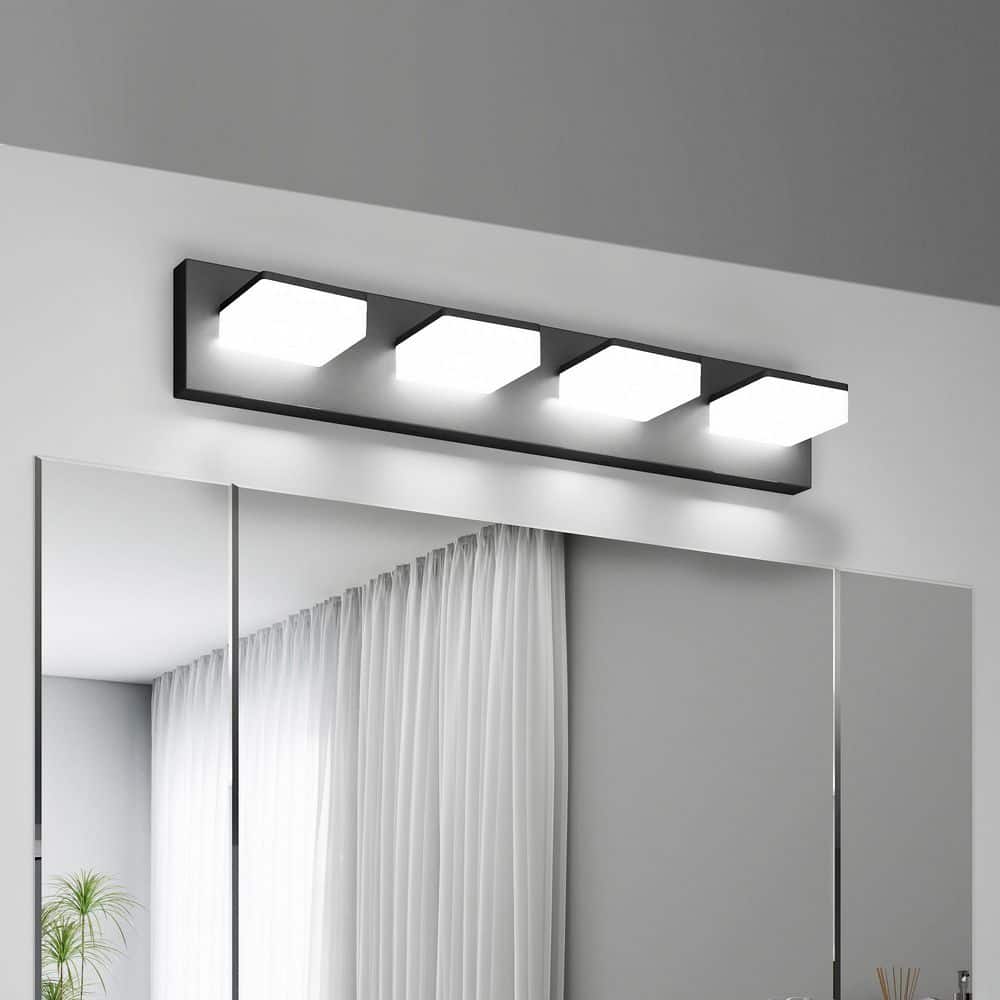 LINJO 25 in. 4-Light Modern Black Bathroom LED Vanity Lights Acrylic ...