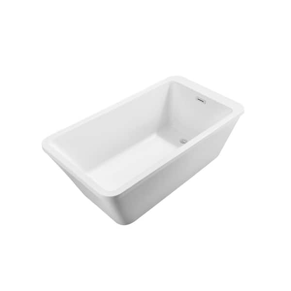 Streamline 60 in. Acrylic Flatbottom Non-Whirlpool Bathtub in Glossy White with Polished Chrome Drain and Overflow Cover
