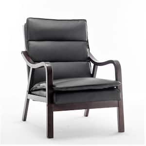 Clovis 24.8 in. Wide Mid-Century Modern Black Faux Leather Armchair