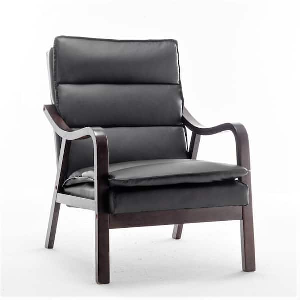 US Pride Furniture Clovis 24.8 in. Wide Mid-Century Modern Black Faux Leather Armchair