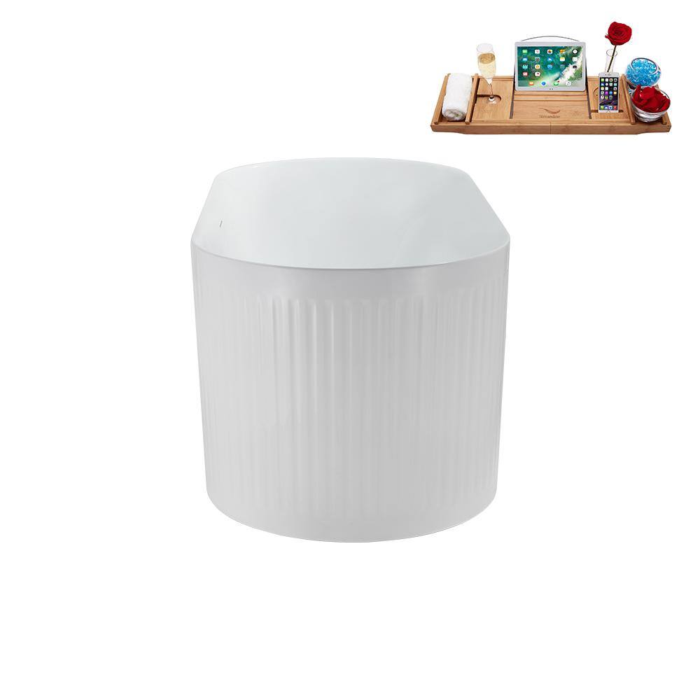 59'' Glossy White Freestanding Acrylic Soaking Bathtub with Tray