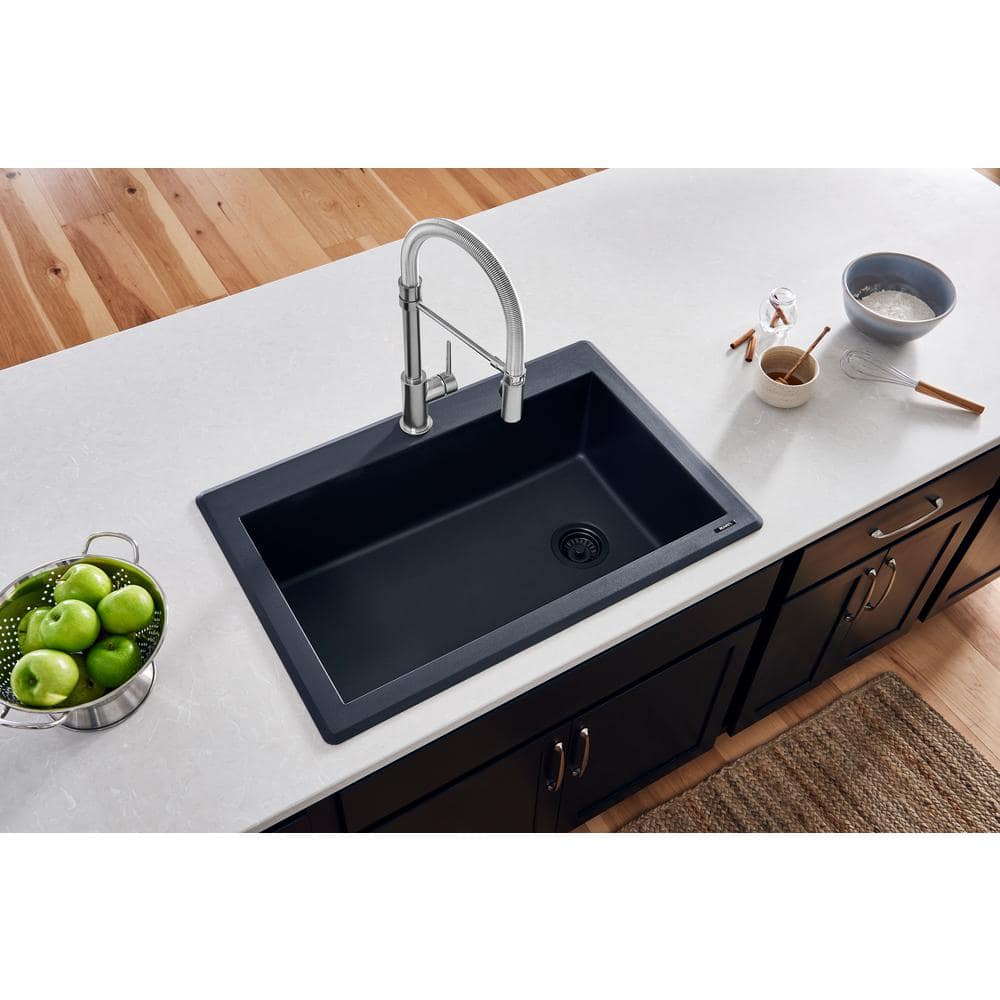 Midnight Black Granite Composite Drop-In Single Bowl Kitchen Sink