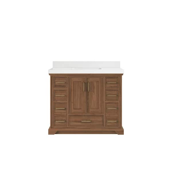 Willow Collections Charlotte Teak 42 in. W x 22 in. D x 36 in. H Single Sink Bath Vanity in Dark Natural with 2" White Quartz Top