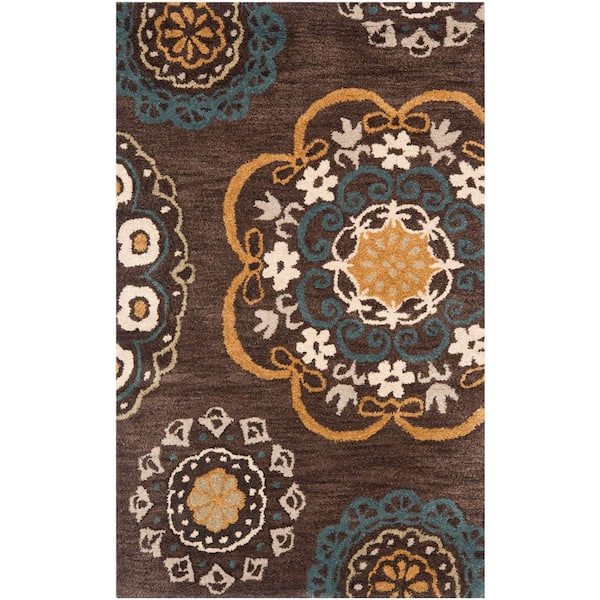Wyndham 3 ft. x 4 ft. Eggplant/Multi Oversize Geometric Floral Area Rug