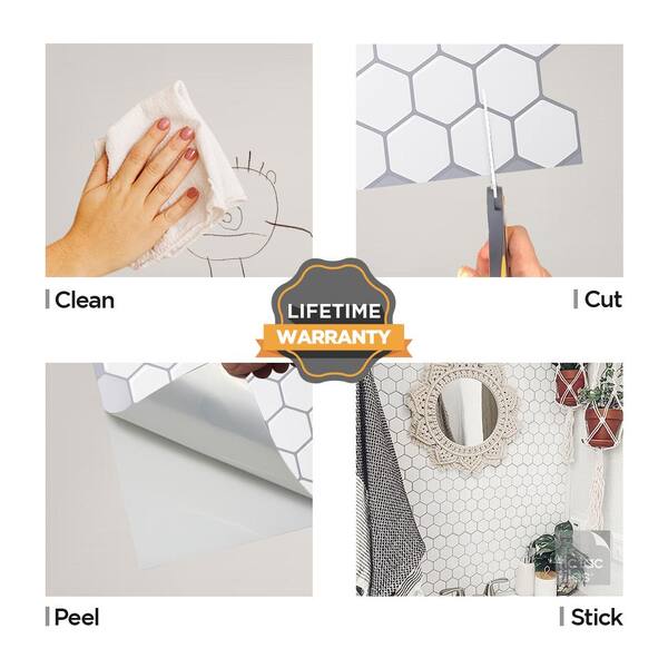 Tic Tac Tiles Premium Anti Mold Peel and Stick Wall Tile in Hexa Mono White 5