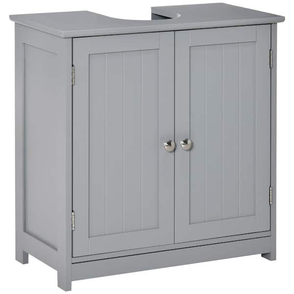 23.5 in. W x 11.75 in. D x 23.5 in. H Freestanding Pedestal Bath Vanity with MDF Top and Adjustable Shelf in Light Gray