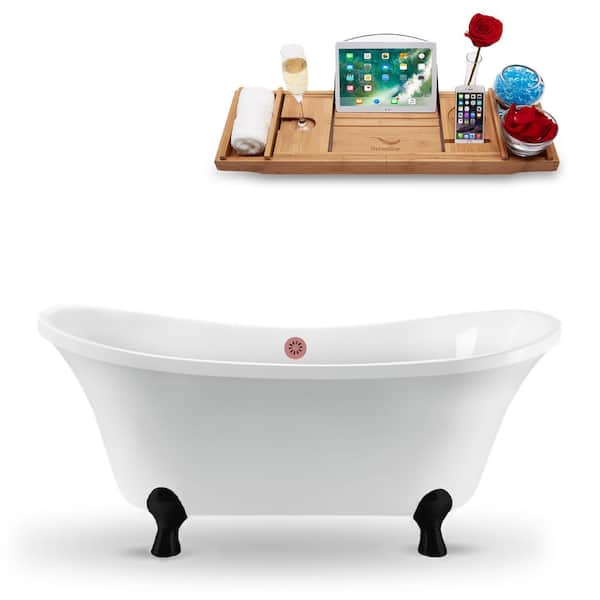 Streamline 60 in. x 32 in. Acrylic Clawfoot Soaking Bathtub in Glossy White with Matte Black Clawfeet and Matte Pink Drain