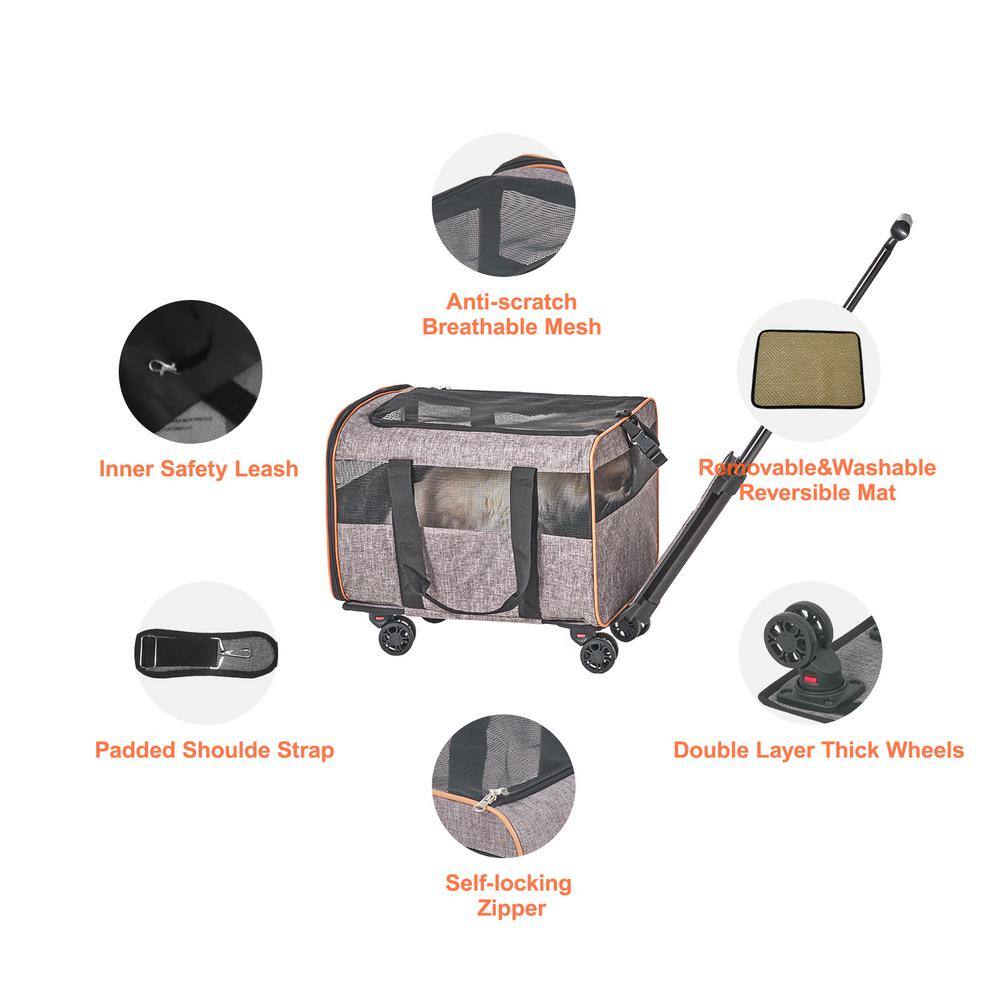 Gray Soft-Sided Rolling Pet Carrier with Telescopic Handle
