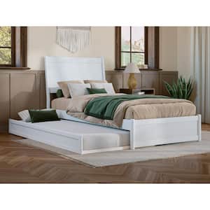 Casanova White Solid Wood Frame Twin XL Platform Bed with Panel Footboard and Twin XL Trundle