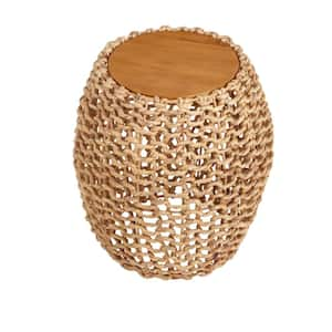 Brisbane Natural Woven Accent Table with Round Wood Drum Design (19.7 in. W x 21.7 in. H)