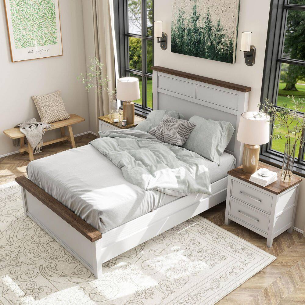 Beiring 3-Piece White Wood Full Bedroom Set with Two-Tone Design