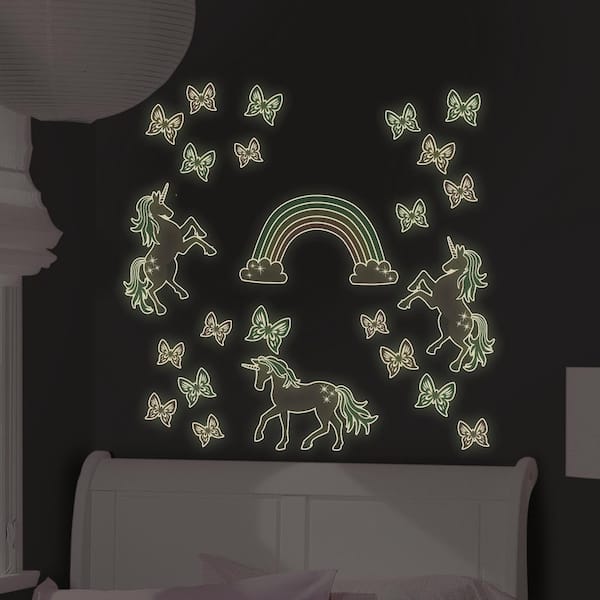 UNICORN GLOW IN THE DARK 24x STICKERS Girls Room Ceiling Wall Decor Party Filler