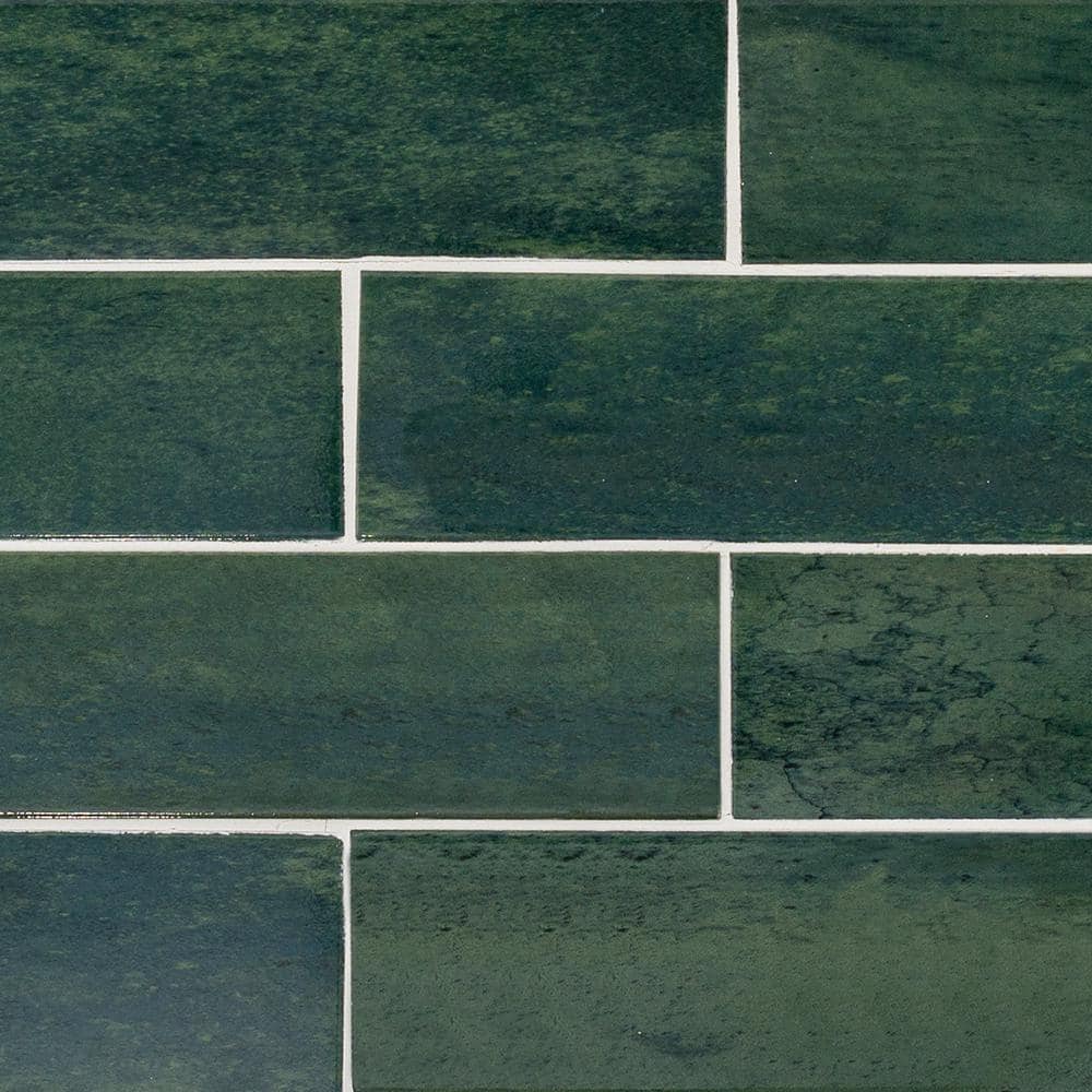 Jeffrey Court Typhoon Green 3 in. x 18 in. Subway Gloss Porcelain Wall ...