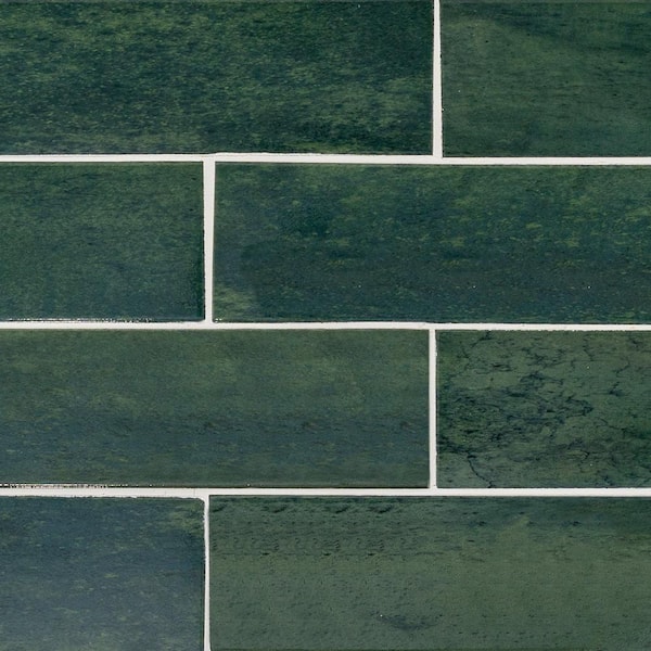 Jeffrey Court Typhoon Green 3 in. x 18 in. Subway Gloss Porcelain Wall and Floor Tile (0.336 sq. ft./Each)
