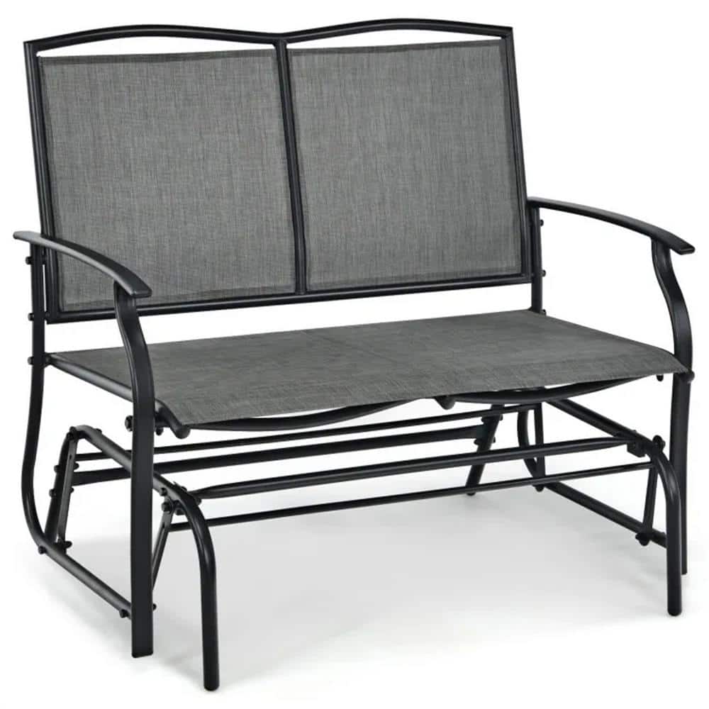 Gray Iron Outdoor Rocking Chair with Textilene Seat