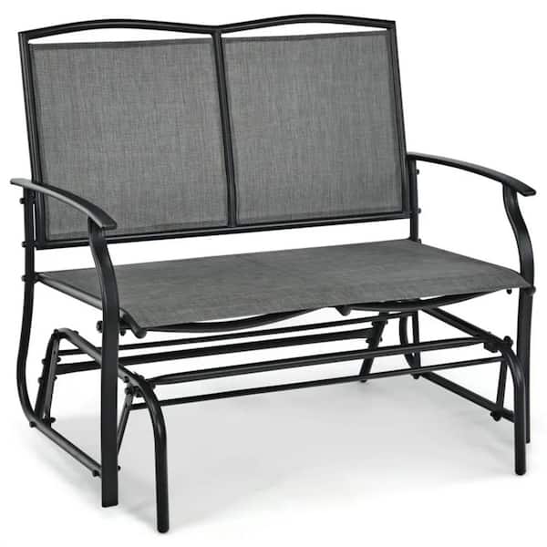 Cubilan Gray Metal Outdoor Rocking Chair without Sunshade without Cushion 1-Pack