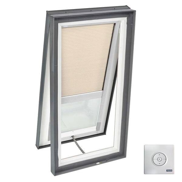 VELUX 22-1/2 in. x 46-1/2 in. Solar Powered Venting Curb-Mount Skylight with Laminated Low-E3 Glass Beige Room Darkening Blind