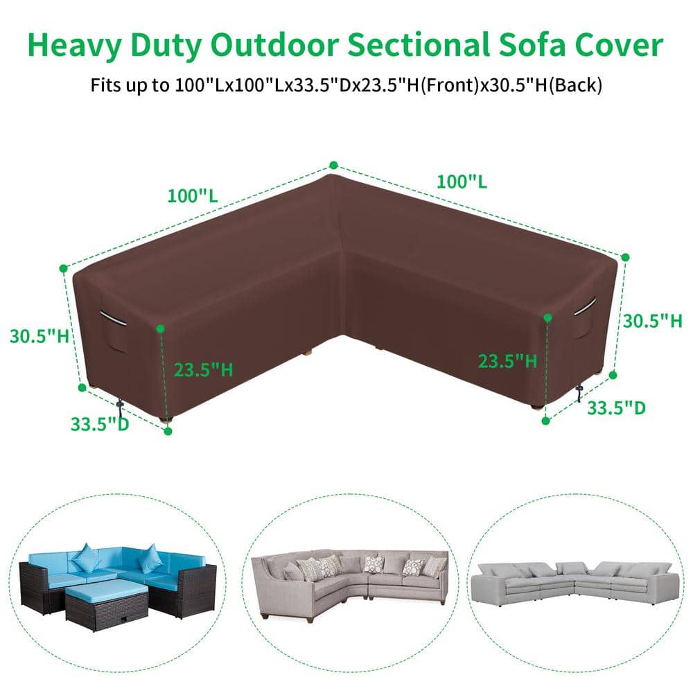 Brown Waterproof V-Shaped Outdoor Sectional Sofa Cover