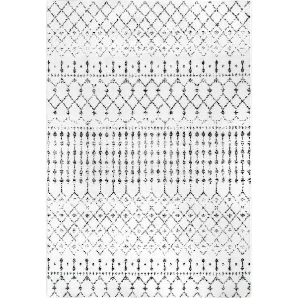 nuLOOM Blythe 8 ft. x 10 ft. White and Black Moroccan Indoor Area Rug