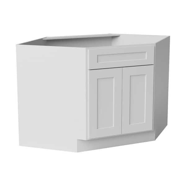 42 in. W x 42 in. D x 34.5 in. H Ready to Assemble Solid Wood Shaker Corner Sink Base Kitchen Cabinet in White