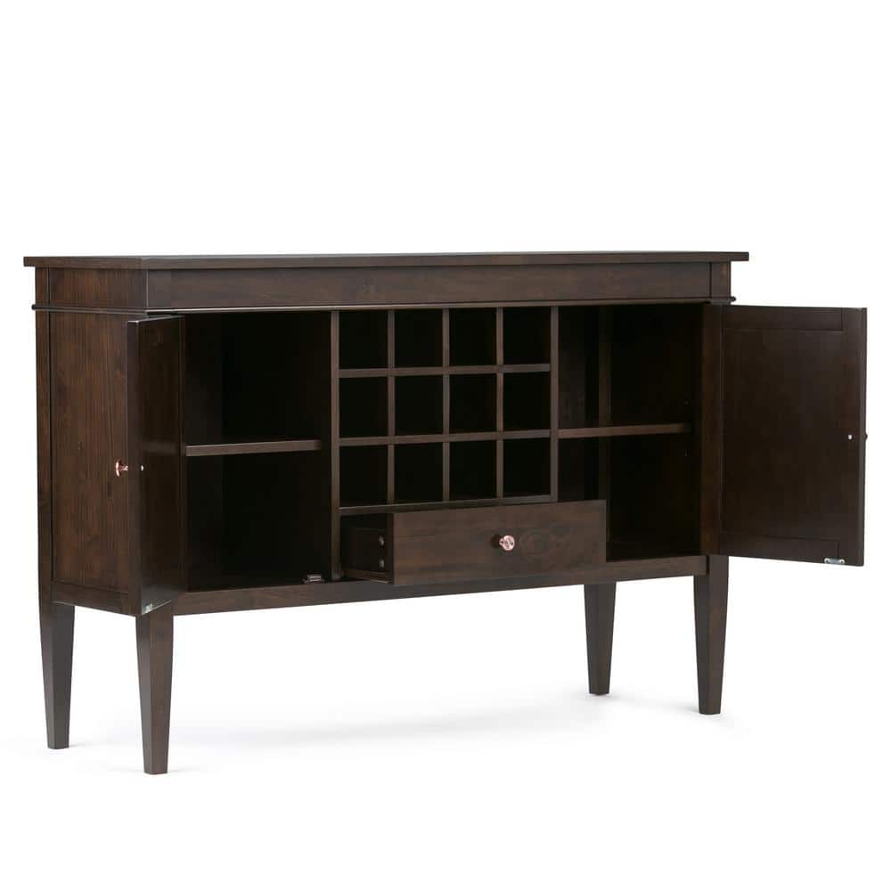 Dark Brown Wood Sideboard Buffet with Wine Rack