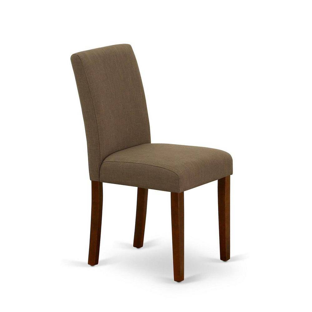 Mahogany Round Dining Table Set with Coffee Linen Chairs