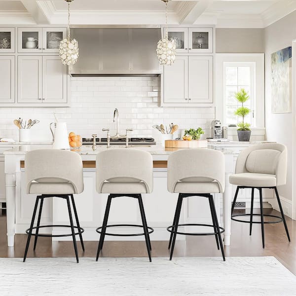 26 in Linen Fabric Swivel Bar Stool Metal Frame Bar Chairs Counter Height Bar Stool with Removable Cushion Set of 4