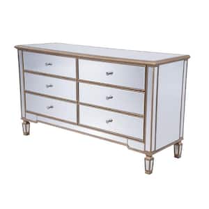 34 in. H x 60 in. W x 20 in. D Timeless Home 6-Drawer in Hand Rubbed Antique Gold Cabinet