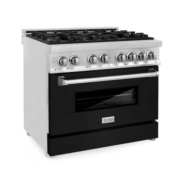 ZLINE Kitchen and Bath 36 in. 6 Burner Dual Fuel Range with Black Matte Door in Stainless Steel