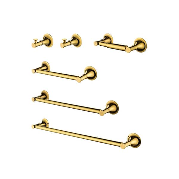 Adrinfly 6 Pcs Wall Mount Bathroom Towel Rack Set in Gold Brass