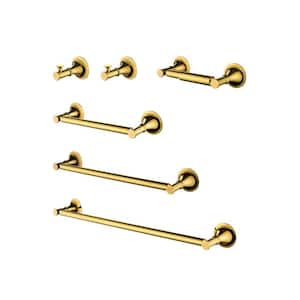 6 Pcs Wall Mount Bathroom Towel Rack Set in Gold Brass