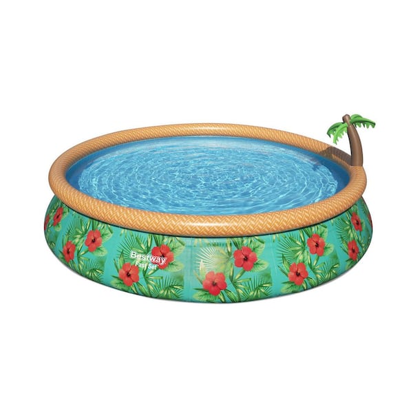 Bestway 57415E-BW 33 in. x 15 ft. Round Fast Set Paradise Palms Inflatable Swimming Pool Set - 2