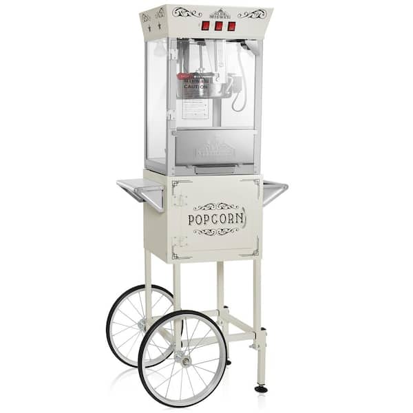 850 W 8 oz. Cream Movie Theater-Style Countertop Popcorn Machine with Cart