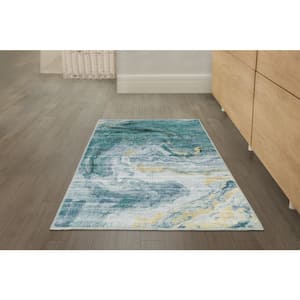 Harmony Teal Doormat 2 ft. x 3 ft. Indoor Machine Washable Scatter Rug