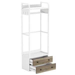 Carmalita 74.8 in. Tall White Clothes Rack with 2-Drawers, Hanging Rod, Hooks and Shelf for Bedroom, Living Room