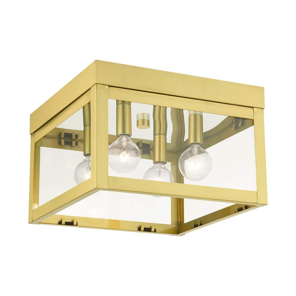 Elegant Satin Brass 4-Light Flush Mount with Clear Glass