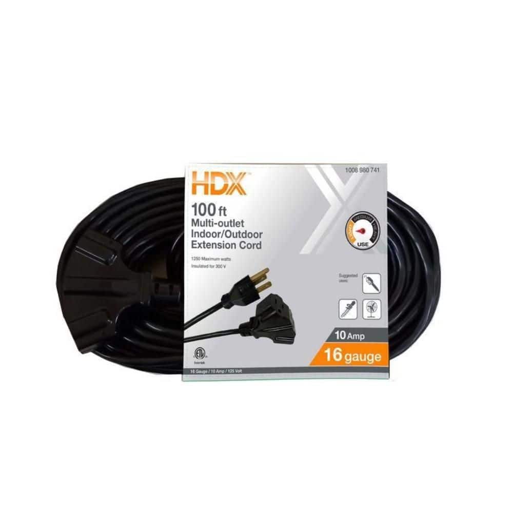 HDX 100 ft. 16/3 Light Duty Indoor/Outdoor Extension Cord with