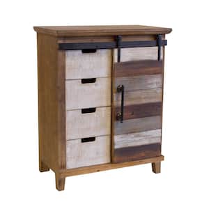 Antique Barn Wood Accent Cabinet Fully Assembled with 4-Drawers and 2-Shelves with a Fashionable Barn Style Sliding door