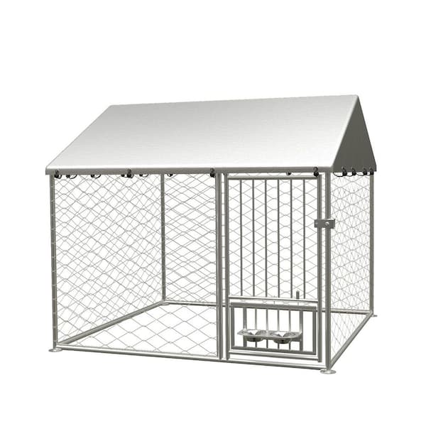 60 in. Large Outdoor Kennel, Garden Fence Dog Cage with Swivel Feeder, Waterproof UV Protection Cover and Lock