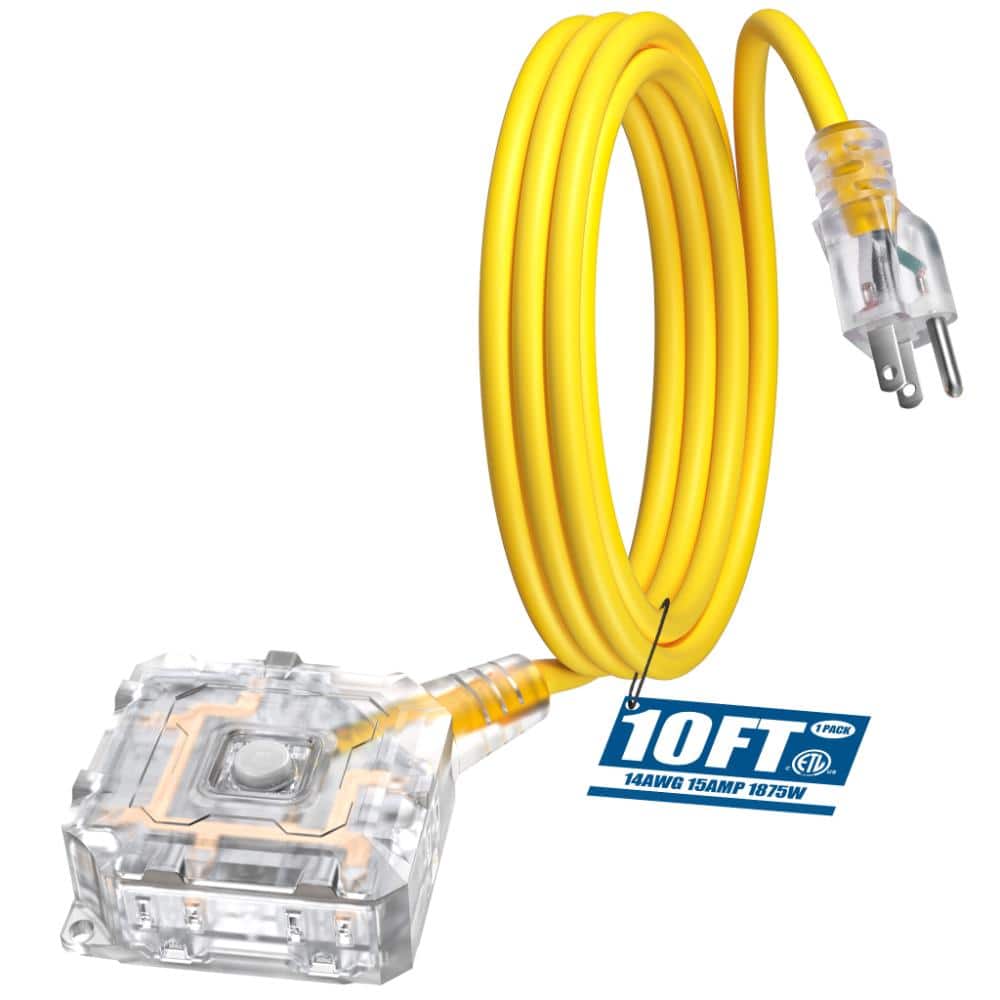 10FT Outdoor Heavy Duty Extension Cord,14 AWG SJTW with Dustproof& Waterproof Switch,6 Outlets,15A/125V/1875W,ETL Listed price history on PriceWatchPro
