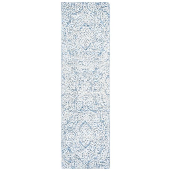Metro Blue/Ivory 2 ft. x 12 ft. Floral Medallion Runner Rug
