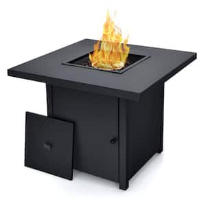 32 in. Steel Propane Fire Pit Table with Lid and Fire Glass