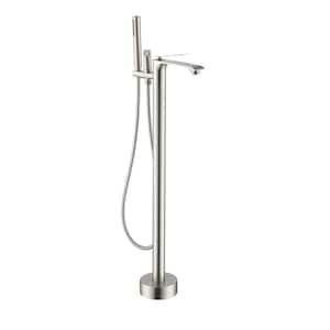 Single-Handle Freestanding Tub Faucet Tub Filler Floor Mount with Hand Shower in. Brushed Nickel