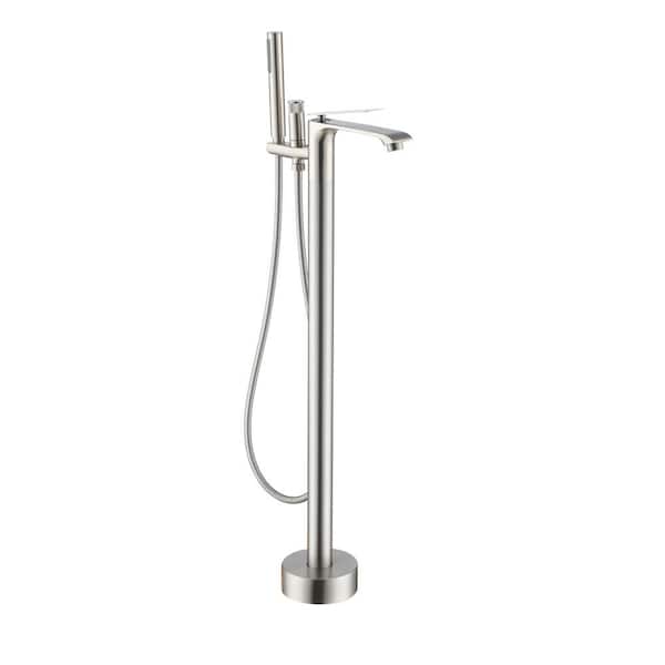 Boyel Living Single-Handle Freestanding Tub Faucet Tub Filler Floor Mount with Hand Shower in. Brushed Nickel