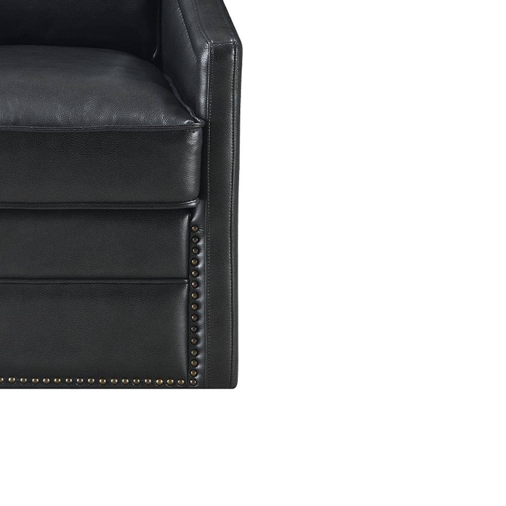 Rocha Black Leather Swivel Accent Chair with Wood Frame