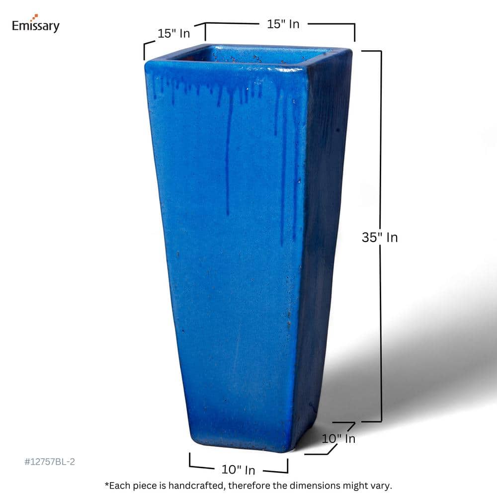 Handcrafted Blue Glazed Large Square Ceramic Planter, 35"