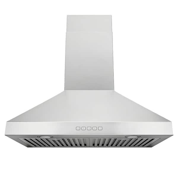 30 in. Convertible Wall Mount Range Hood with Changeable LED Dishwasher Safe Baffle Filters in Stainless Steel