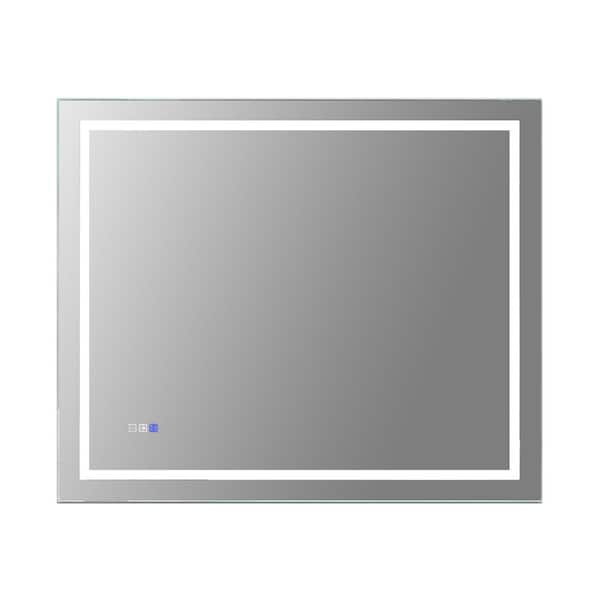 Unbranded 36 in. W x 30 in. H Large Rectangular Frameless Anti-Fog Dimmable Wall Bathroom Vanity Mirror in Silver