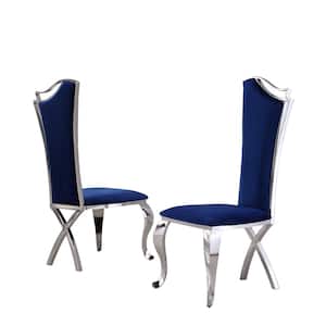 Aria Upholstered Navy Blue Velvet Fabric With Stainless Steel Legs Side Chair (Set Of 2)